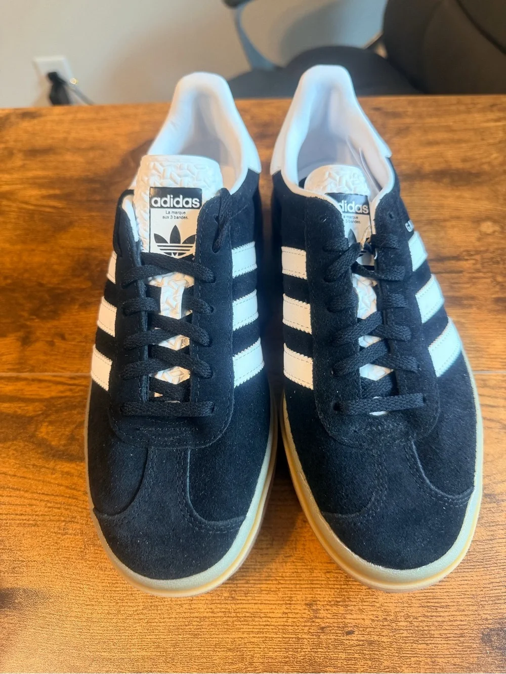 Adidas Gazelle Black Suede Sneakers with White Stripes 8.5W